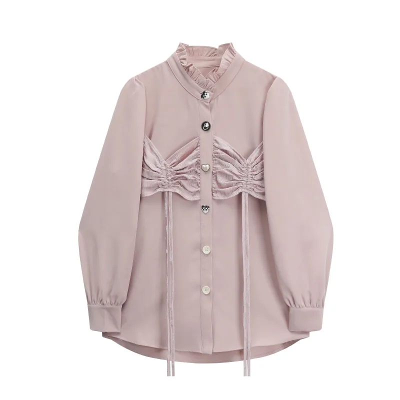 

Fashion Korean Blouse For Women Blusas Stand Neck Shirts Long Sleeve Blouses Vintage Elegant Femme Tops