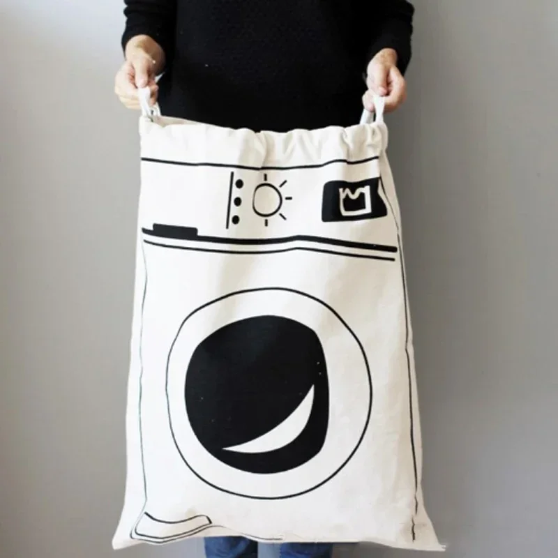 Large Cotton and Linen Laundry Bag Clothes Toys Storage Bag Printing Fabric Drawstring Duffle Bag Dirty Clothes Organizer Bags 4