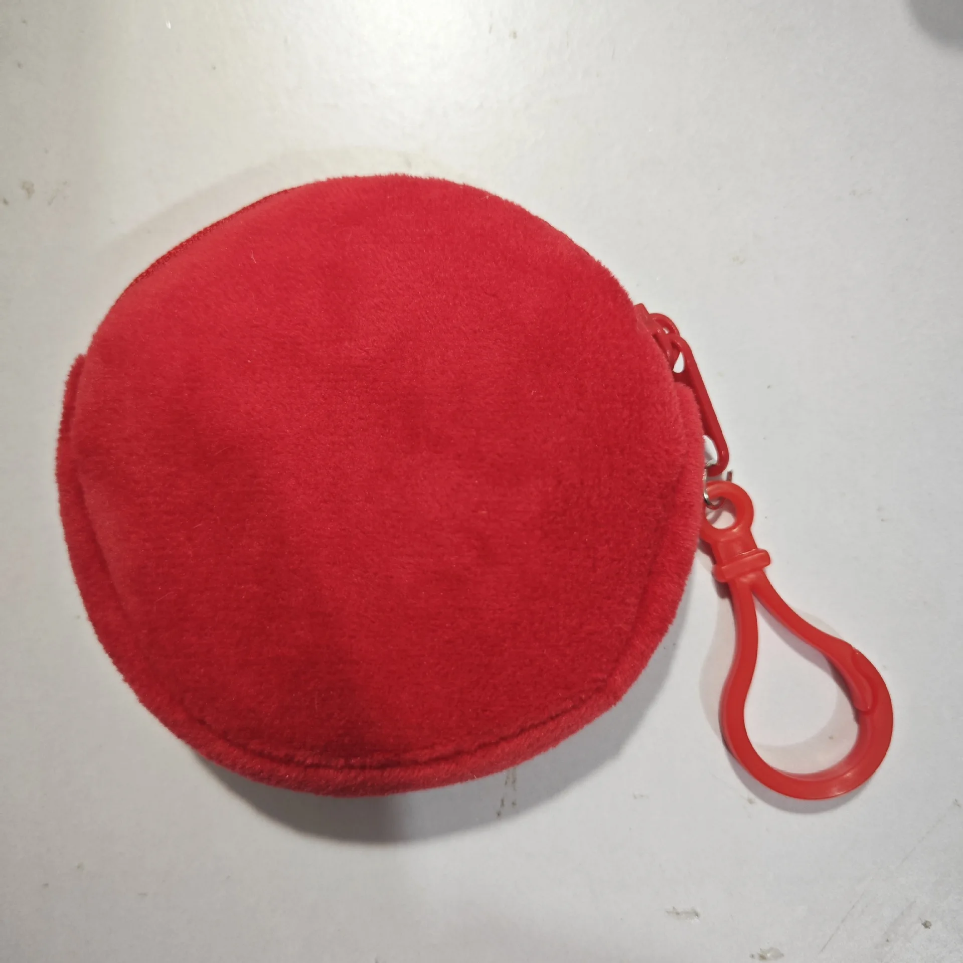 Fashionable Soft Plush Round Coin Purse with Carabiner Clip