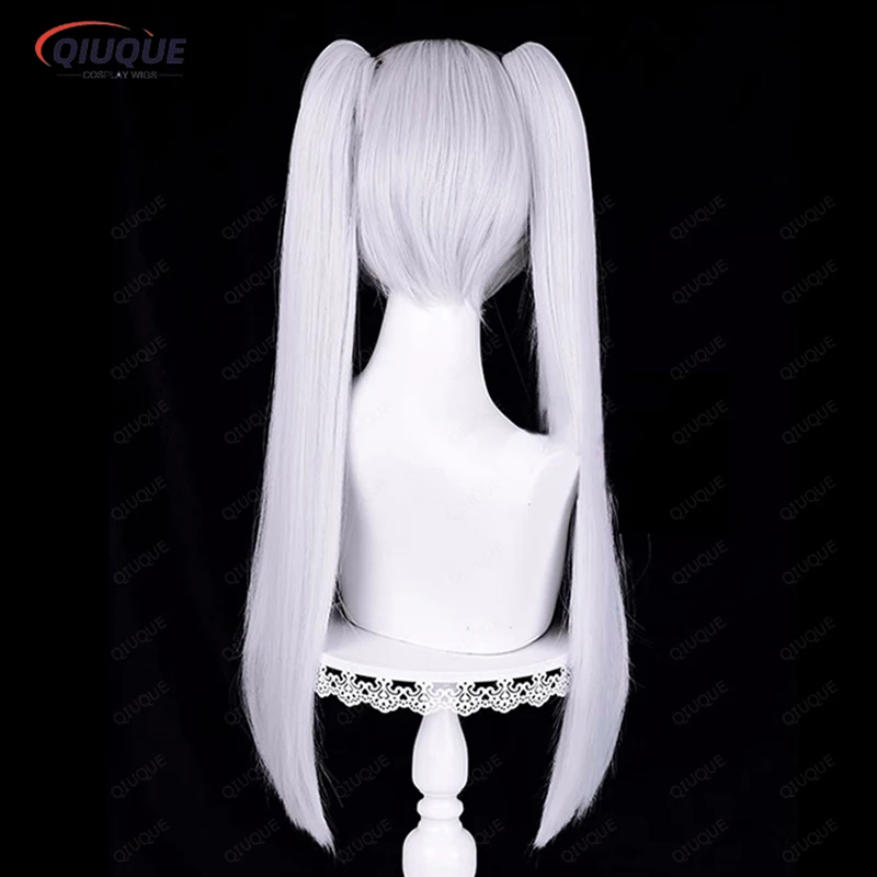 Anime Frieren At The Funeral Frieren Cosplay Wig Long Silver White Ponytails Heat Resistant Synthetic Hair Wigs + Wig Cap