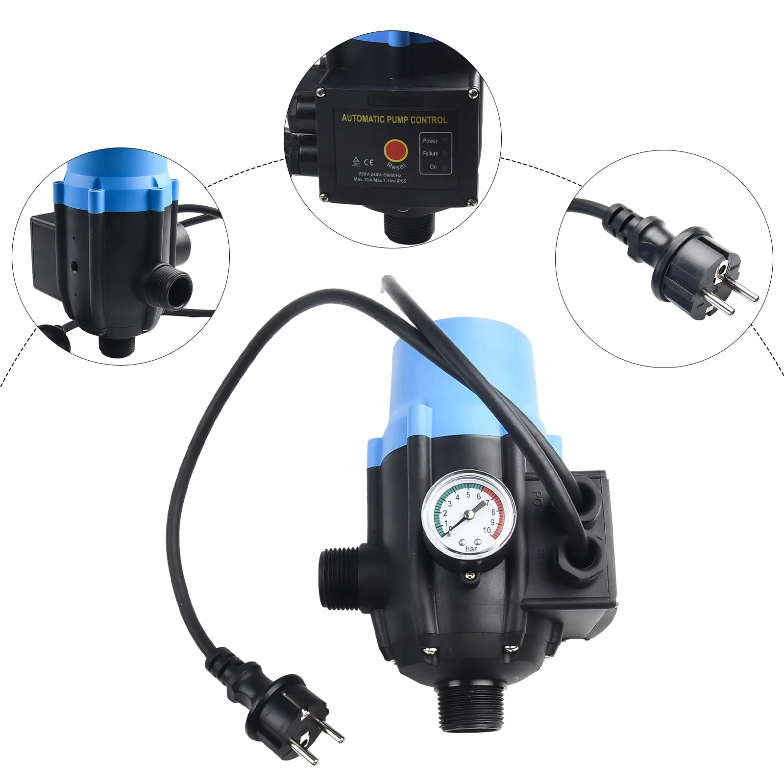

Electronic Pressure Switch Control Electronic Pump European Standard Switch 10Bar Pressure Gauge 1100W Pressure