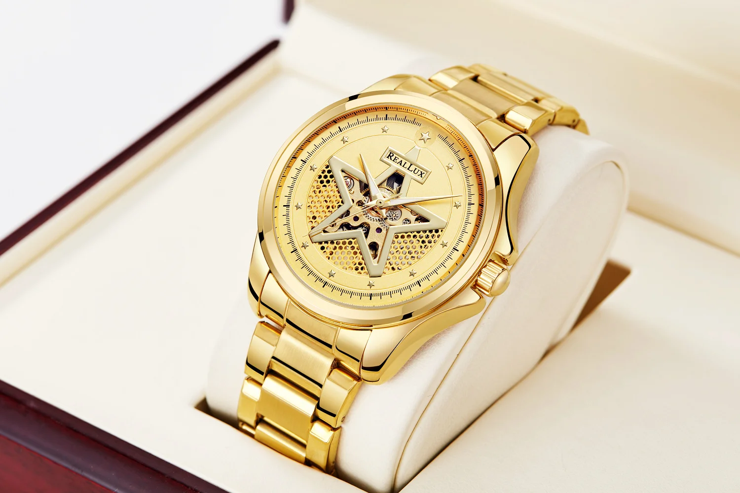 Top Gold/Silver Automatic Watch Men Stainless Steel Strap Skeleton Mechanical Watches Top Brand Luxury  Pointer Watch 2023