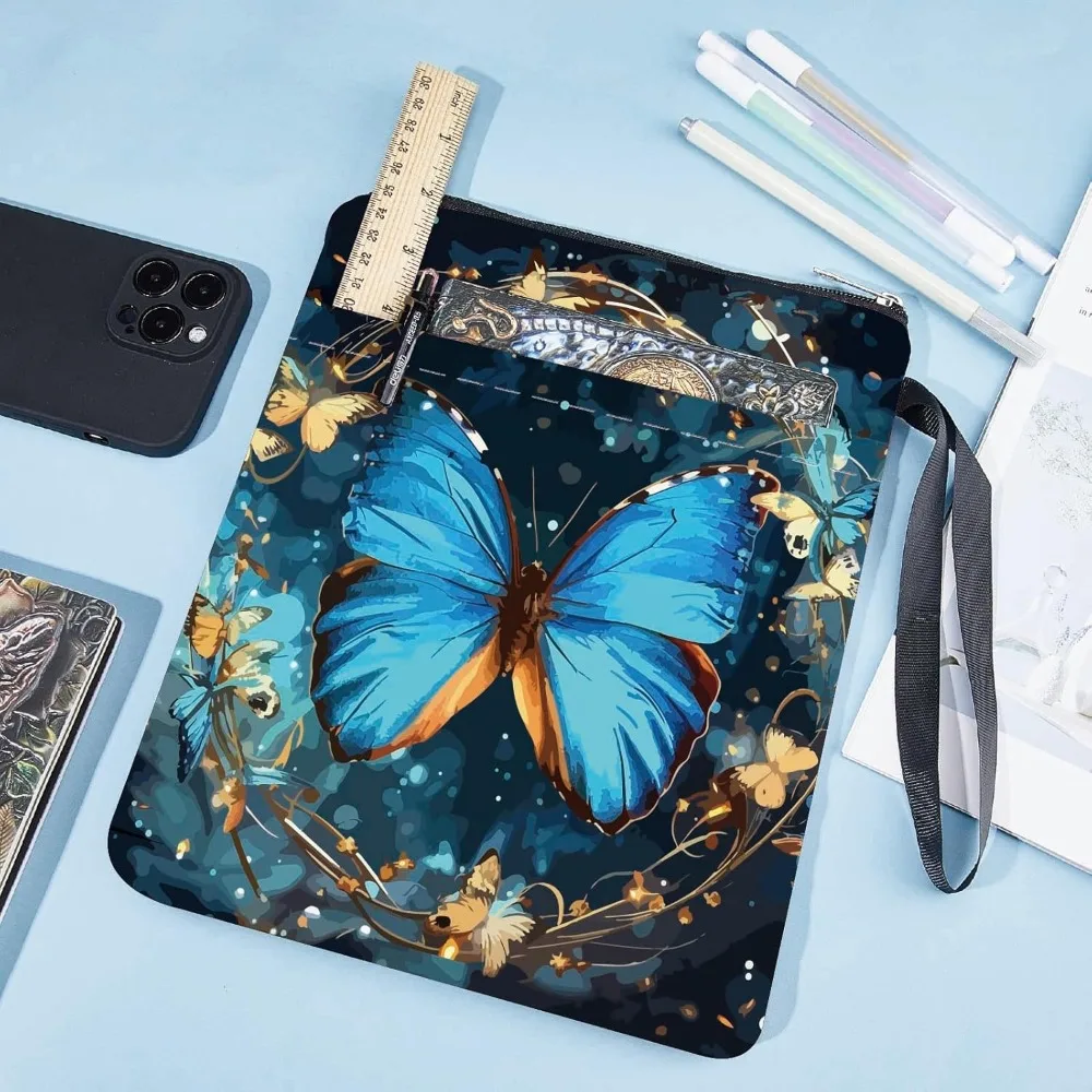 Butterfly Book Covers Vintage Book Sleeve Blue Protector For Paperbacks Washable Fabric Cloth Cover Zipper