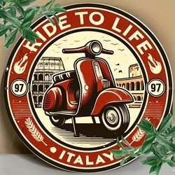 Vintage Ride To Life Italian Scooter Tin Sign - Retro Wall Decor for Home, Garage, and Man Cave (1)