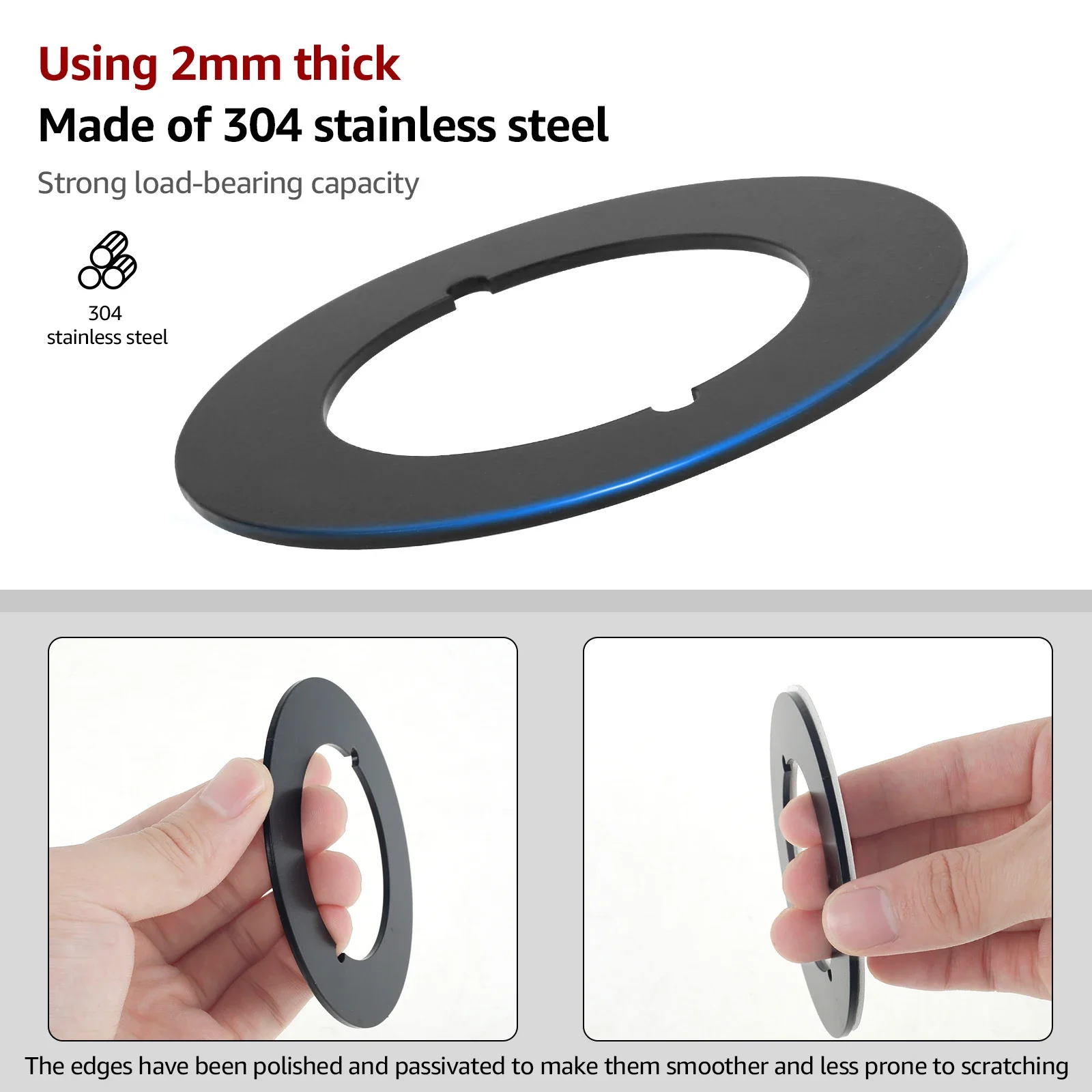2 Pcs Door Knob Plates Round Version Stainless Steel Door Reinforcement Plate 2-1/8" Inner Diameter 3-1/2" Outer Diameter Scar