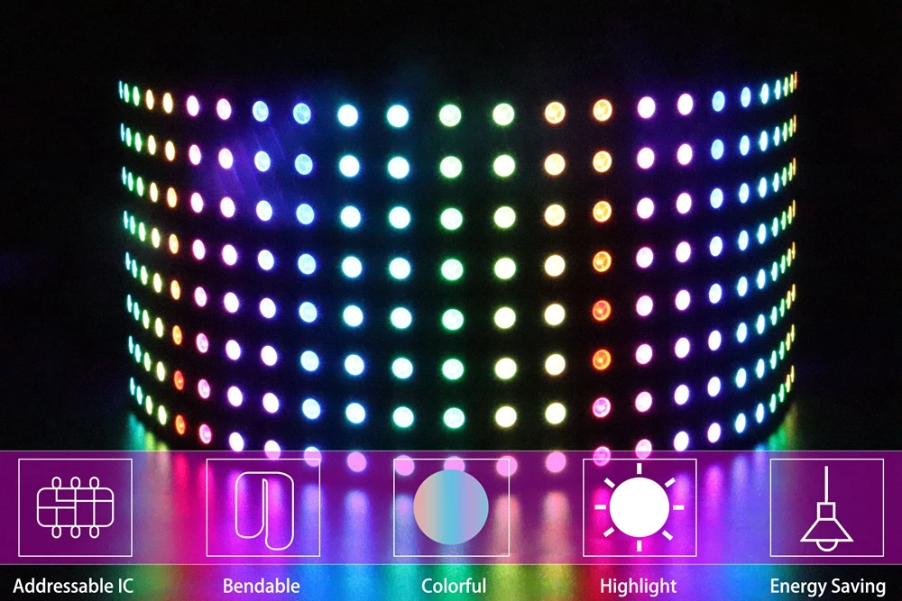 1~3PCS WS2812B RGB LED Flexible 8x8 16x16 8x32 Pixel Panel Strip Matrix Screen W