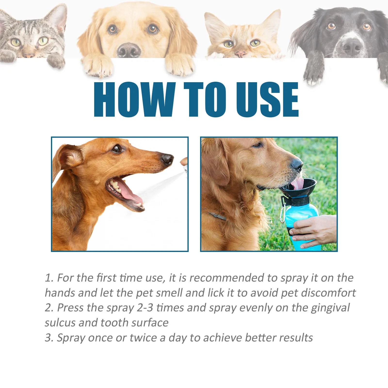 Pet Oral Cleaning Spray, Dog and Cat Tartar Removal and Bad Breath Refreshing Oral Care Spray