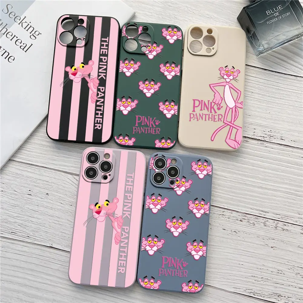 Cartoon The Pink Panther Phone Case Per Apple Iphone 15 11 Pro Max 13 12 Mini 15 14 Plus 7 8 Se Custodie Cover Posteriore In Silicone Liquido