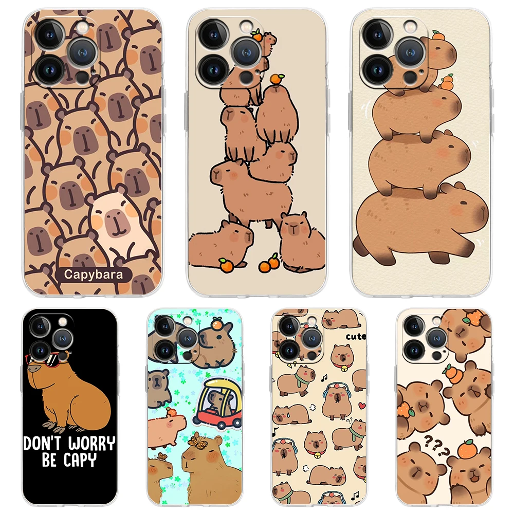 

Cartoon Capybara Phone Case for iPhone 15 14 13 12 Pro Max Transparent Soft for iPhone 11 Pro Max 7 8 Plus X XS XR SE 2020 Shell