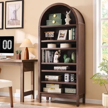 71" Arched Wooden Bookshelf 1