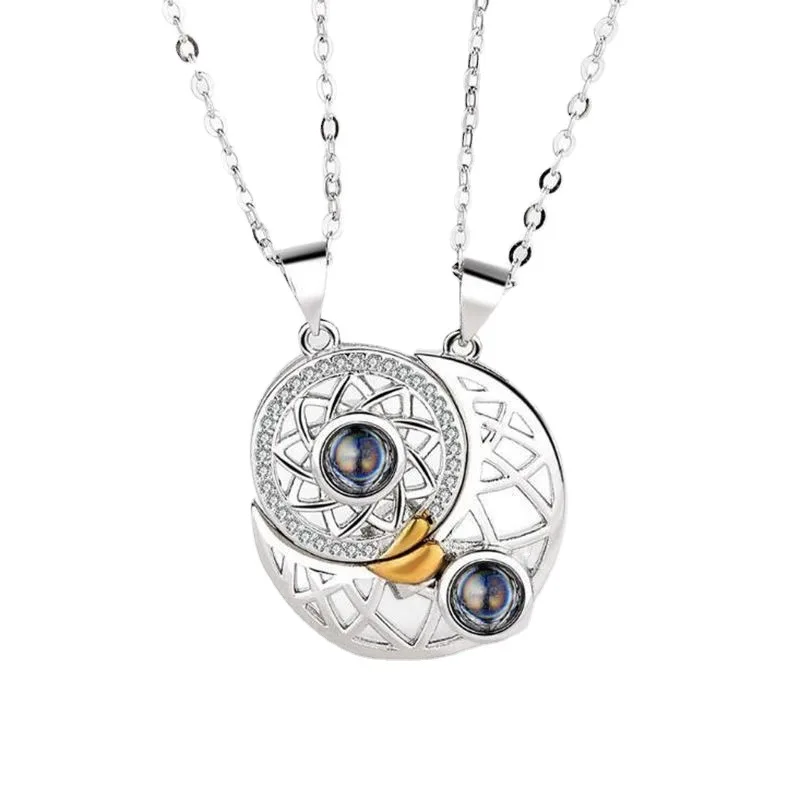 Custom Projection Photo Neckalce For Women Magnetic Couple Sun and Moon Necklaces Stainless Steel I Love You Valentine's Jewelry
