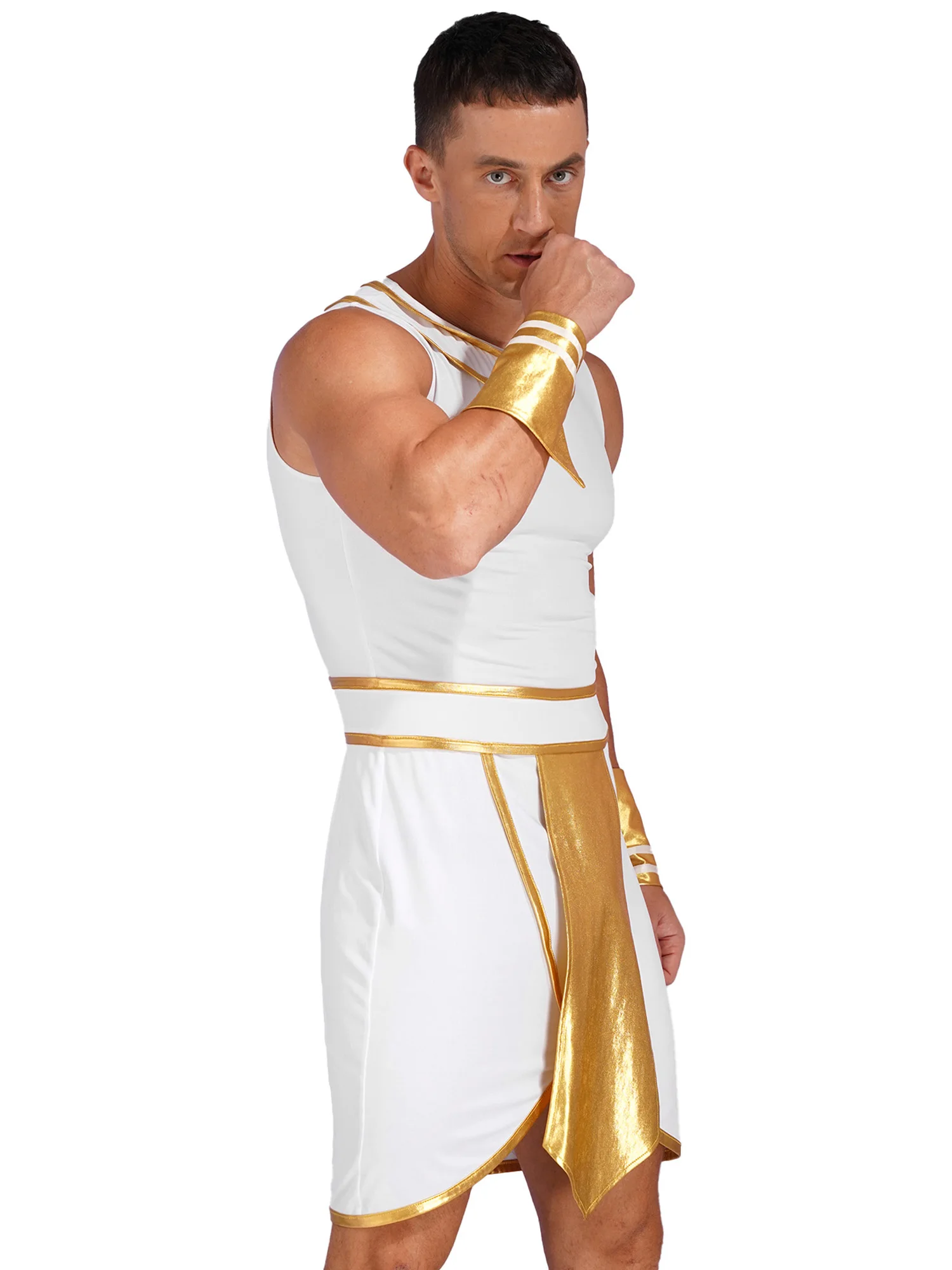 Mens Egyptian Pharaoh King Cosplay Costume Halloween Theme Party Roleplay Outfits Ancient Egypt Warrior Greek Dress Cuffs