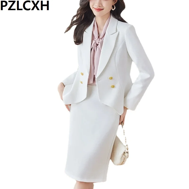 

Pzlcxh Elegant Ladies Skirt Suits for Women Fall Winter 2023 New Fashion Long Sleeve Solid Office Formal Blazer 2 Piece Set OL