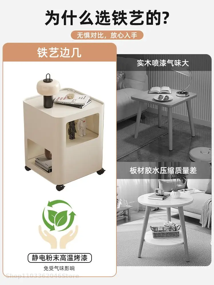 Movable Cart Bedroom Bedside Table Side Cabinet Simple Wheeled Coffee Table Sofa Side Storage Rack Corner