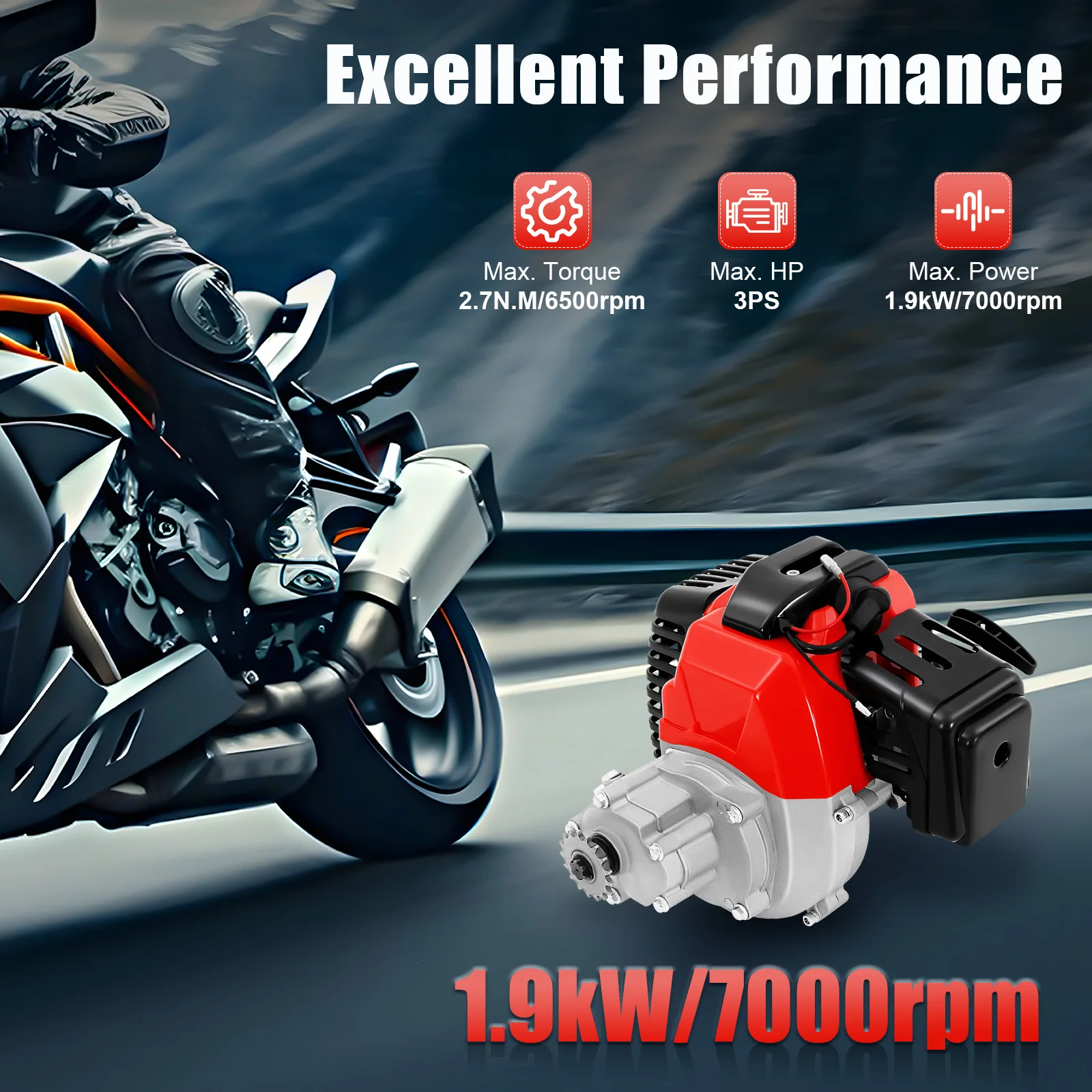 49cc Gasoline Engine Motor Direct Replacement Dual Sport Motorcycle Engine Air-cooledfor Road Motocross Motorcycle Scooter