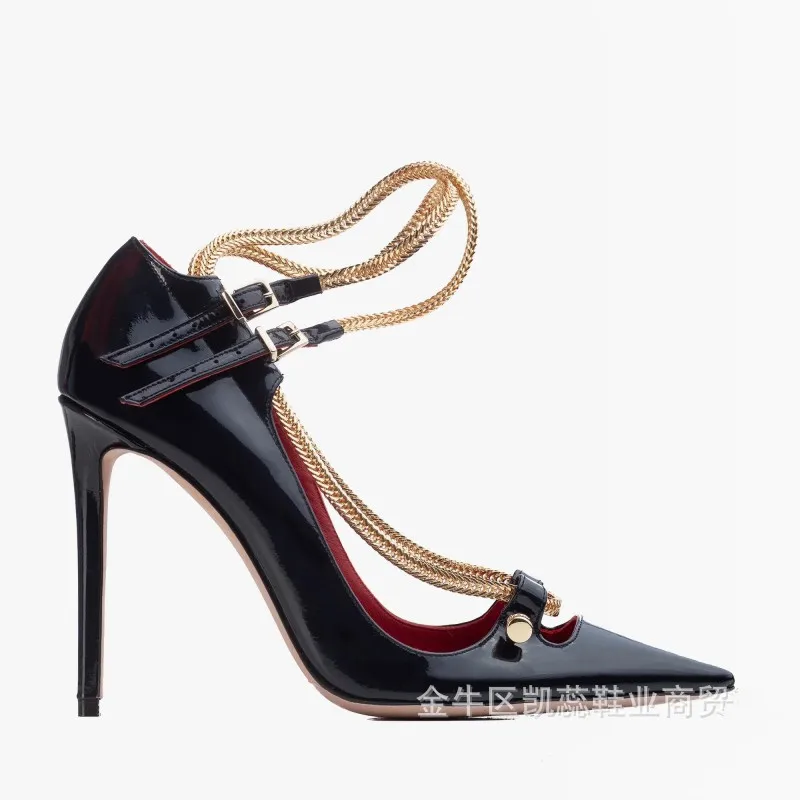 

Туфли женские с острым носком, заостренный носок, металлическая цепочка, тонкий высокий каблук, вечернее платье, универсальные сандалии, большие размеры, весна/лето