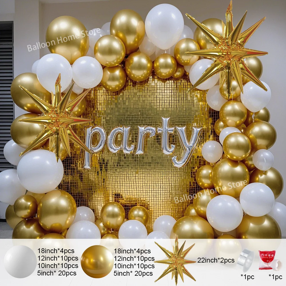 NEW White and Gold Balloons Garland Arch Kit Starburst Foil Balloon for Wedding Anniversary Birthday Party Decorations Supplies