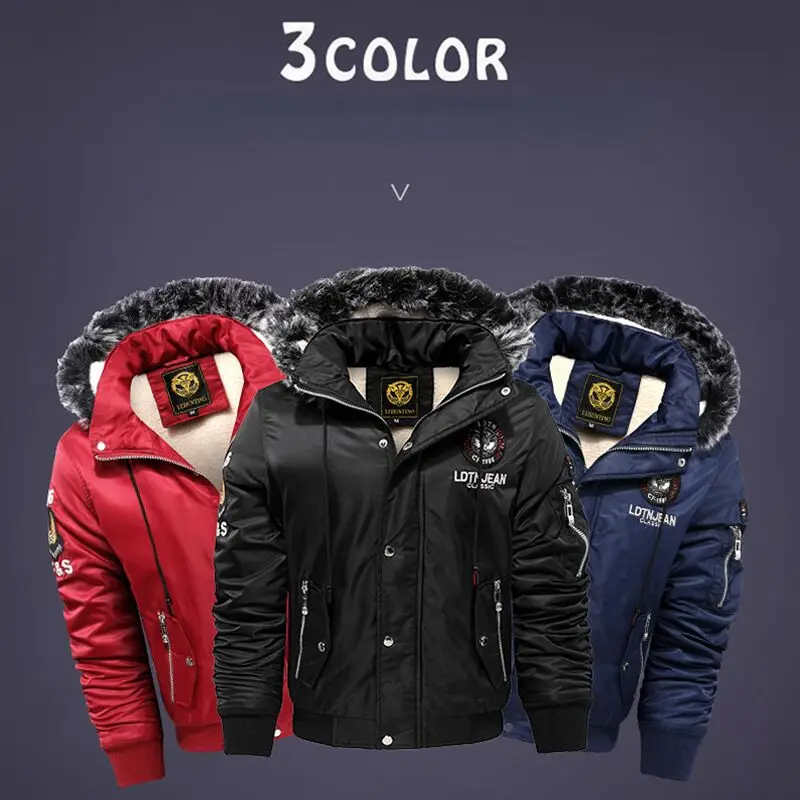 Outdoor Casual Down & Parkas Coat Plus Velvet Thick 2024 Keep Warm Winter Men's Black Red Padded Oversized Jacket Free Shipping