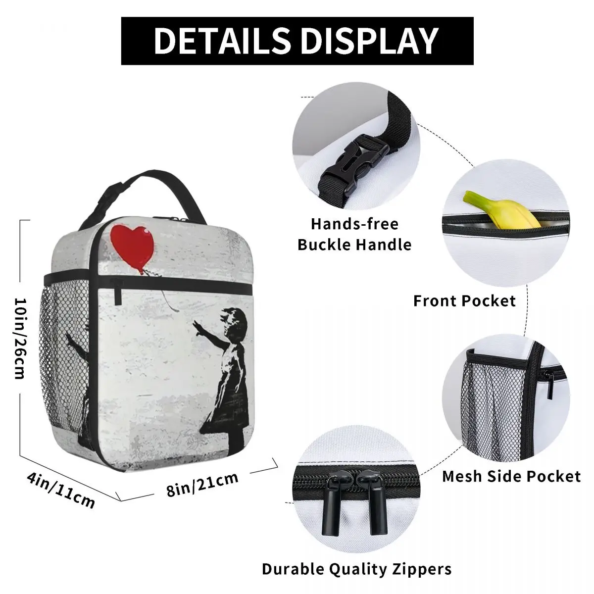 Banksy Street Pop Art 여성용 사각형 절연 도시락 가방 사무실 쿨러 열 식품 상자 토트 누출 방지 도시락 용기