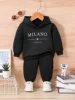 Baby boy letter pattern fleece long sleeved hooded sweatshirt+sports long suit for spring and autumn gifts