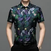 Mulberry Silk Blend Premium Shirts For Men Short Sleeved Casual Summer Quality Smooth Comfortable Floral Print Camisas De Hombre 1
