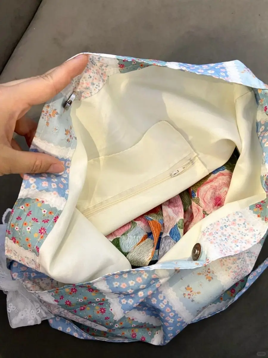 JIAERDI Fairycore Floral Large Capacity Handbag Purse Women Summer Portable Canvas Shoulder Bags Ladies Casual Shopping Bag Chic