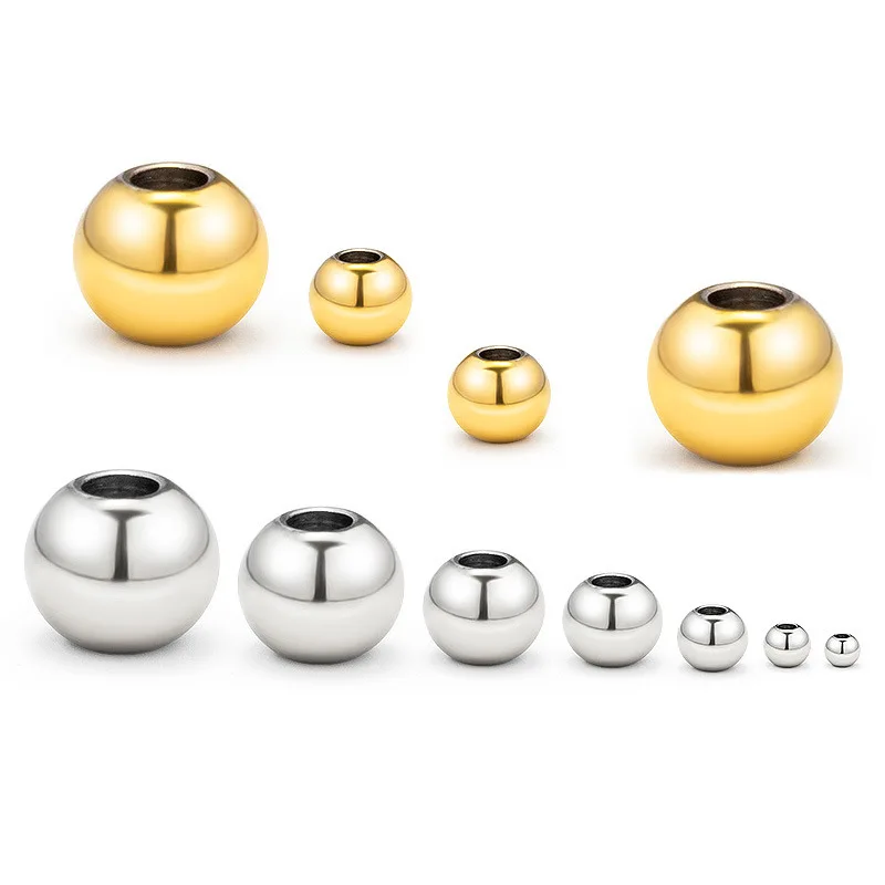 Stainless Steel Solid Drilled Steel Beads Titanium Leather Rope Beads Bracelet DIY Jewelry Accessories round Bea steel beads