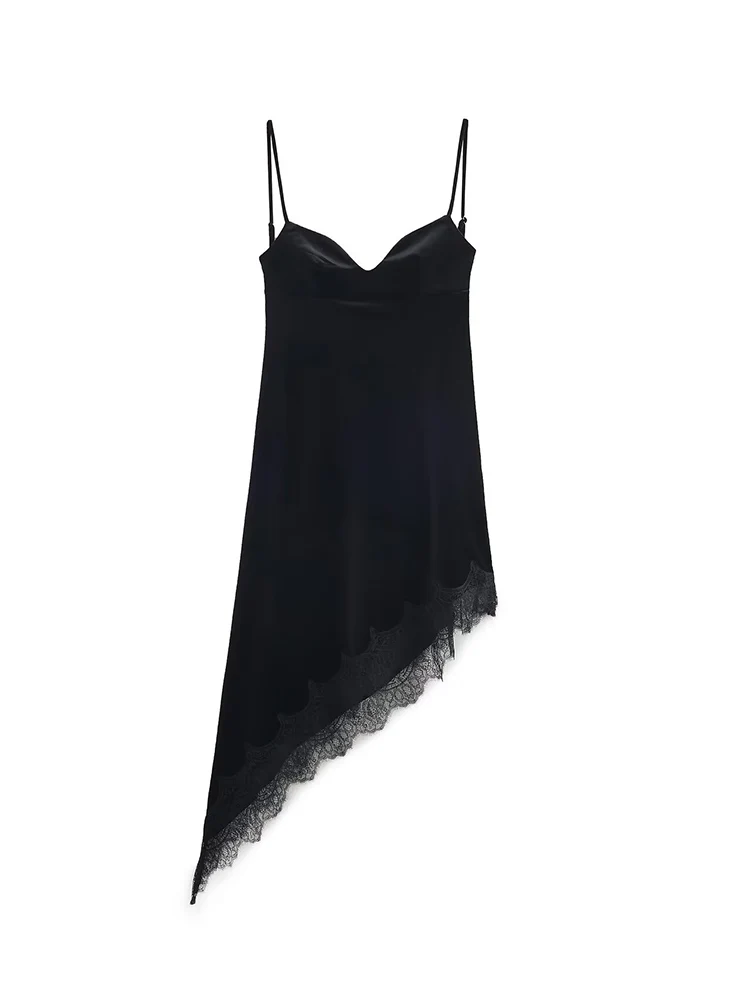 Elegant Women Velvet Lace Evening Dress Sexy Suspender Backless Slim Irregular Dress 2026 New Fashion Ladies Party Club Dress