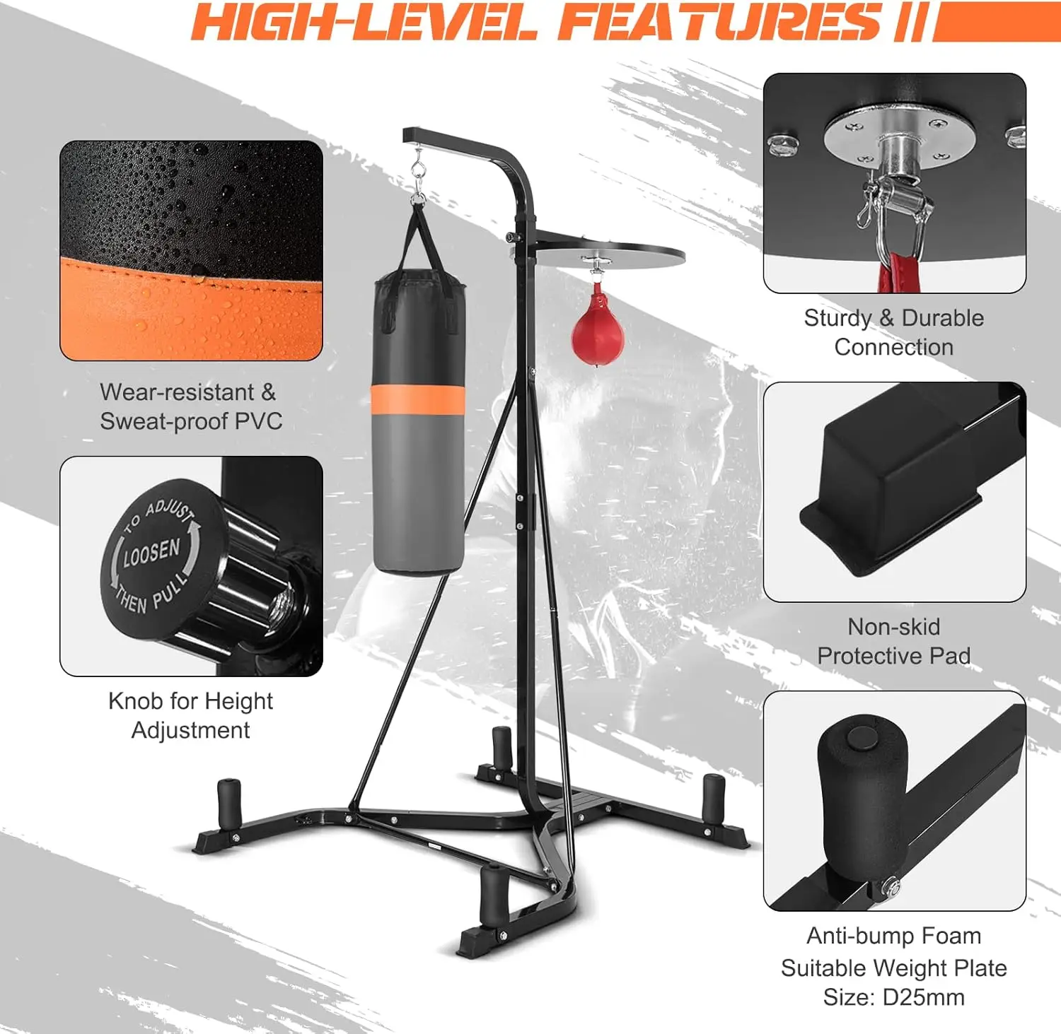 Punching Bag with Stand Adult, Freestanding Boxing Machine with Height Adjustable Speed Ball & Sandbag, Pre Filled Heavy