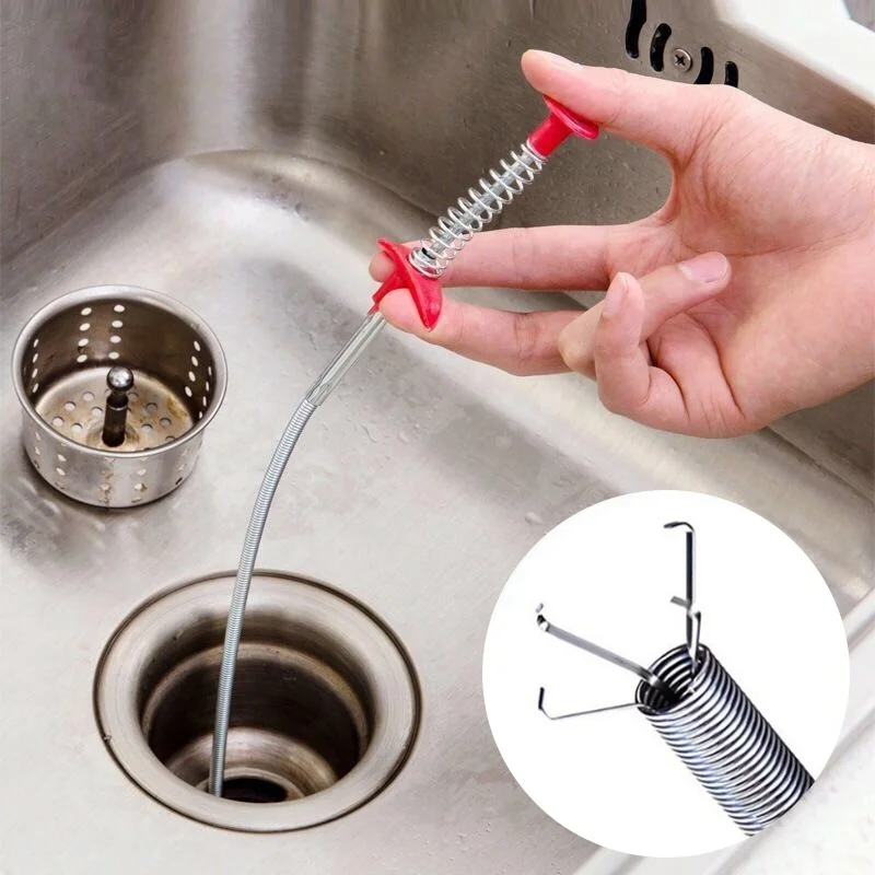 60cm Bendable Drain Clog Dredge Tools Water Sink Cleaning Hook Sewer Dredging Spring Pipe Hair Remover Bathroom Hair Cleaner