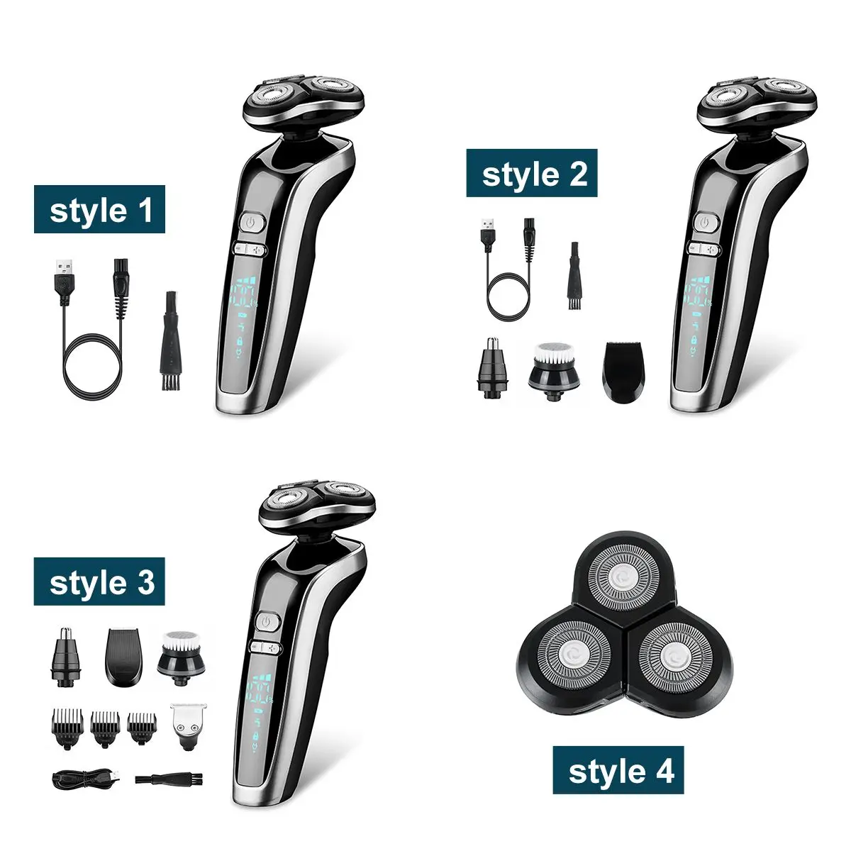 Aparador de Barba dos Homens à Prova Máquina de Barbear 5 em 1 Recarregável Água Cabeça Seco Molhado Display Digital Barbeador Barbear Lavável Usb D4d 4d 24 4d cabeça seco molhado display digital barbeador