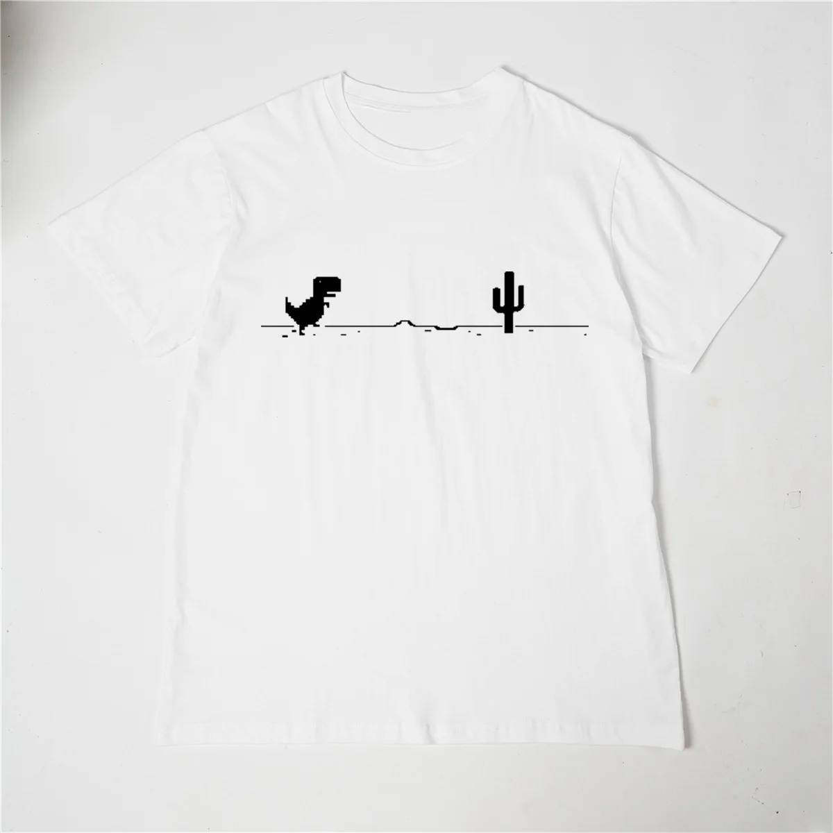 

Mosaic Game Cactus Little Dinosaur Prints Men Cotton T-Shirts Creativity Street Funny Short Sleeve Casual All-math Mans Clothing