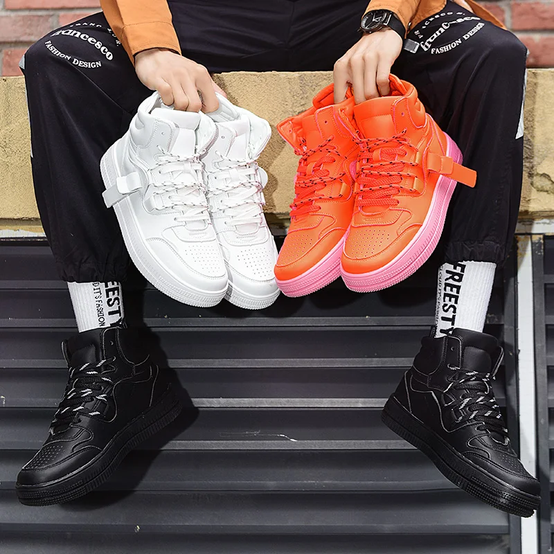 

Мужская обувь, новая мужская повседневная обувь с высоким верхом, модная уличная нескользящая обувь, трендовая спортивная обувь, удобные кроссовки для бега на шнуровке