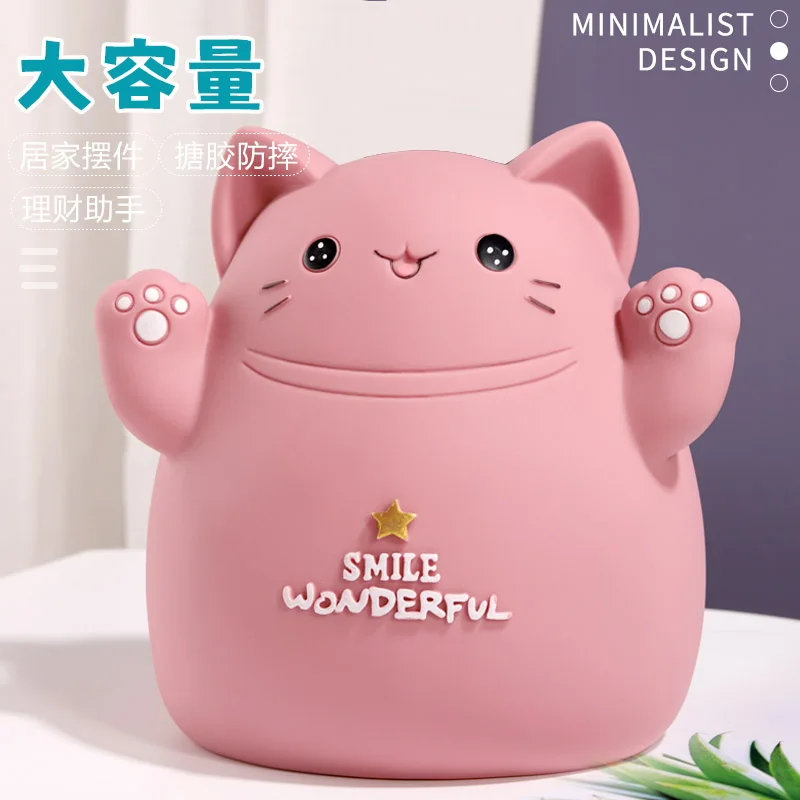 Lucky Cat Fortune Bank High Capacity Non-Removable Base Japanese Style Decor Shockproof Money Box Container For Kids Room Decor​ 4