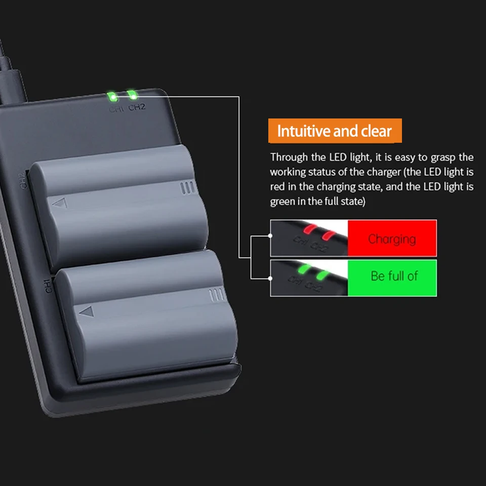 FB EN-EL3e Dual Slot Micro USB and Type-C Dual Input Camera battery charger for Nikon D70 D200 D700 D300 D100 D90 D90S D80 D70S