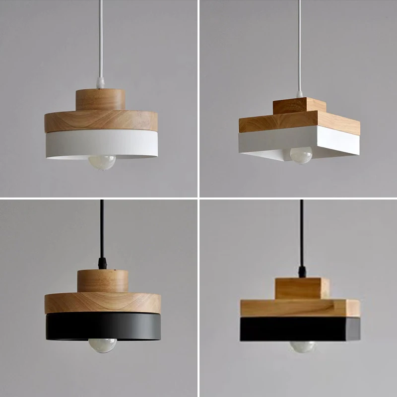 

Nordic Round Led Pendant Light Fixture Modern Square Wooden Metal Iron Hanging Lamp Suspension Luminaire Cafe Bar Restaurant