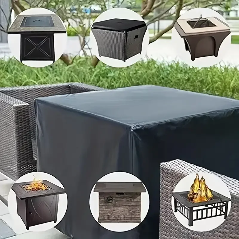 BBQ Grill Cover Square Fire Pit Cover 210T Waterproof Square Patio Fire Pit Table Cover Drawstring Bottom Grill Cover BBQ Accessories