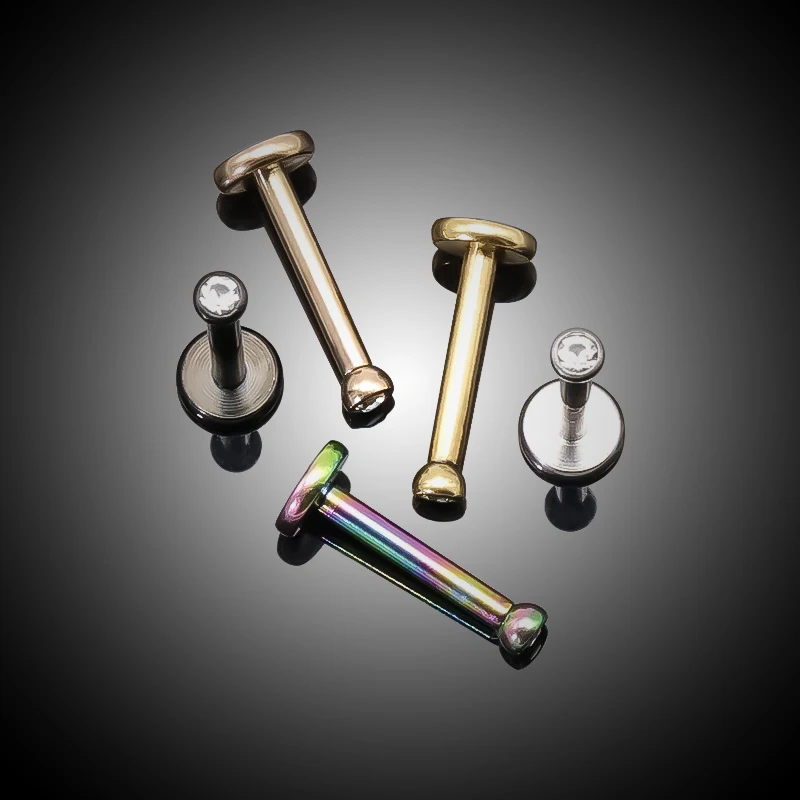 G23 Titanium Internally Threaded Labret Piercing Lip Ring 16G Crystal Tragus Cartilage Earring Helix Conch Piercing Body Jewelry