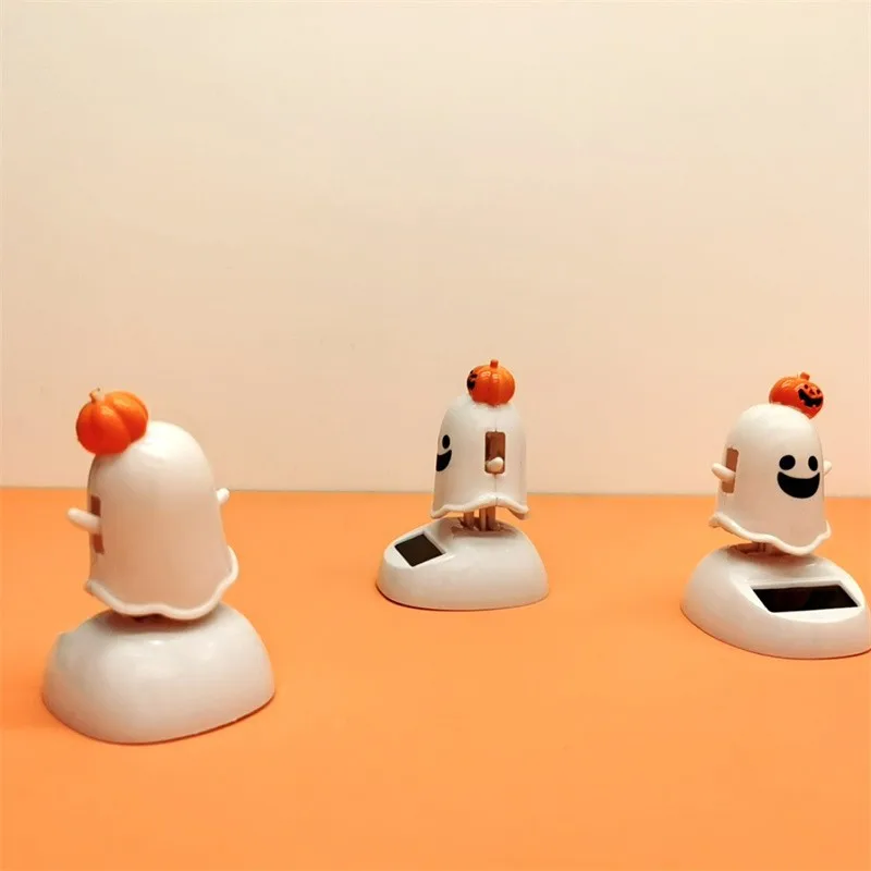 Funny Creative Solar Power Car Cartoon Swinging Head Doll Solar Bobble Head Halloween Dancing Ghost Bobble Kid Toy Gifts