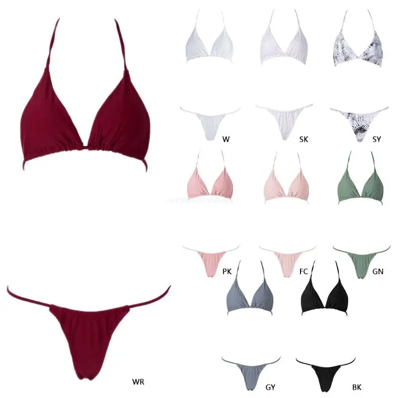 

Women Sexy Push Up Deep V Bra Low Waist Thongs Solid Vintage Set Swimsuit