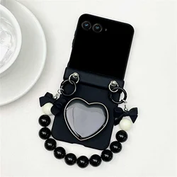 Luxury Gold Heart Phone Case with Bow Bracelet Holder for Razr 50ultra (A)