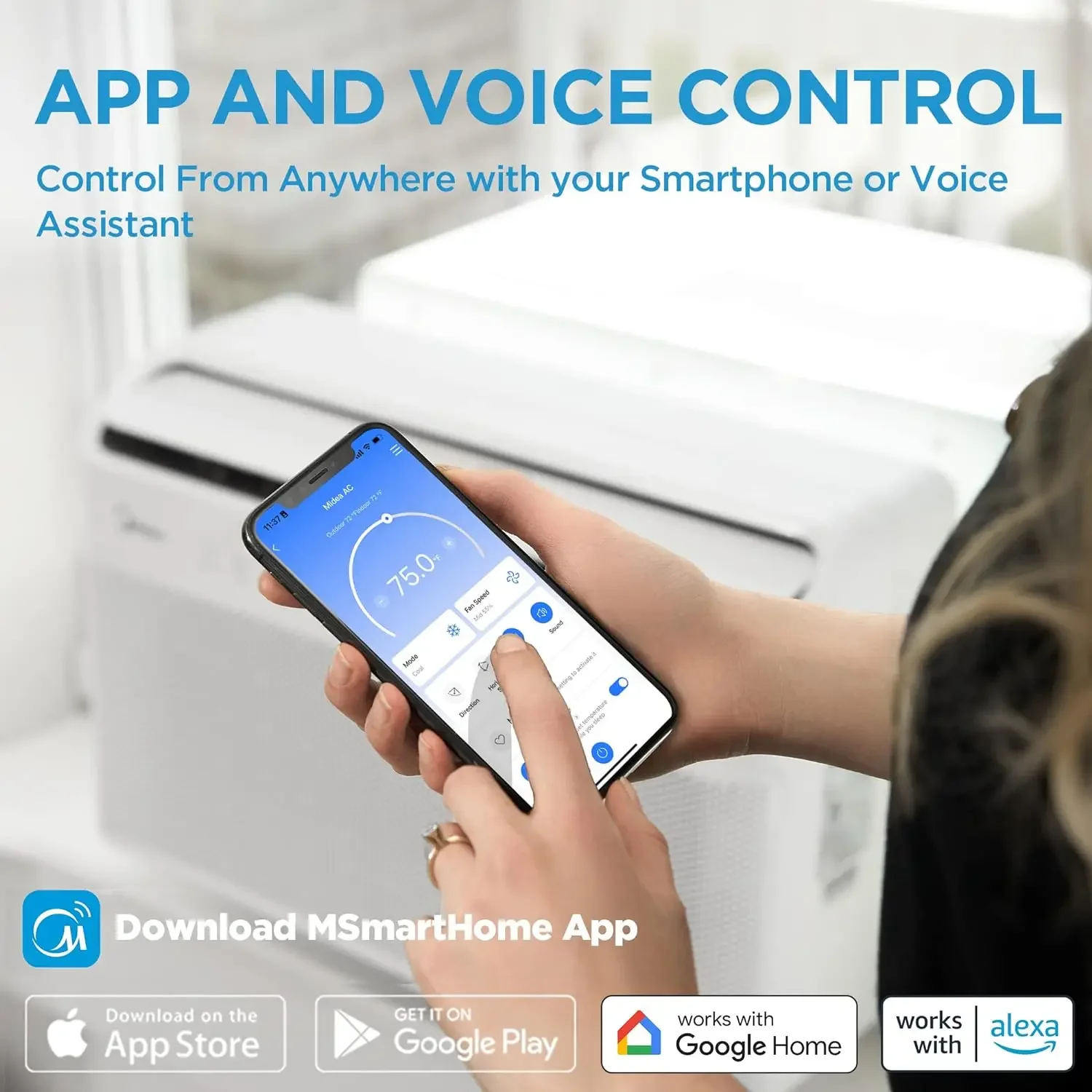 8,000 BTU U-Shaped Smart Inverter Air Conditioner Cools Up To 350 Sq. Ft. Ultra Quiet Open Window Flexibility Remote Control