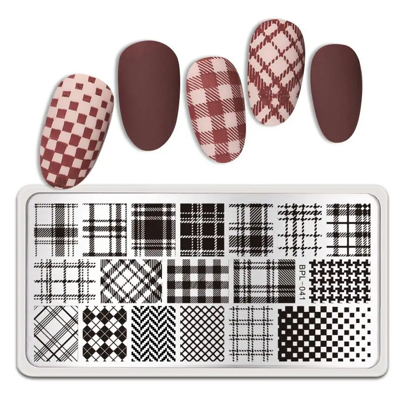 BORN PRETTY Rectangle Plaid Stripe Pattern Nail Stamping Plates Stamp  Template Stainless Steel Nail Art Printing Tool