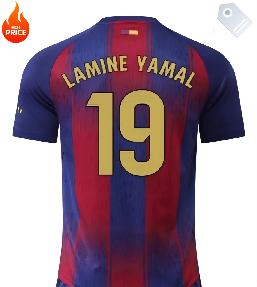 25_26 Barcelona  #19 Lamine Yamal Home Soccer Kit Jersey Short Sleeve 3Ds Football T-Shirt Youth Kids Outdoor Training  Casual 2