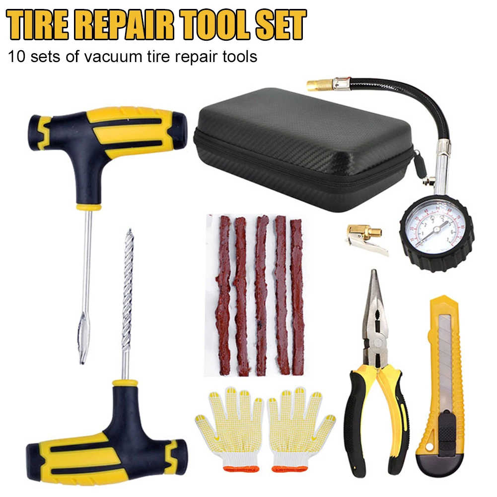 

Car Tire Repair Kit Tubeless Tire Repair Tool Tyre Punctures Flats Emergenciy Repair Universal Bike Motorcycles Cars Auto Trucks