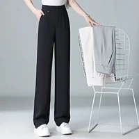 Off white Ice Silk Wide Legs Casual Pants for Women High Waist New Summer Thin Versatile Slimming Loose Straight Leg Long Pants - Image 3