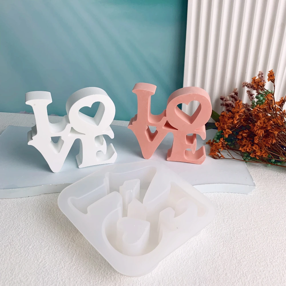 3D 러브 영어 슬로건 실리콘 몰드, DIY 문자 시멘트 석고 송진 공예 금형, 발렌타인 데이 수제 양초 만들기, 왁스 몰드