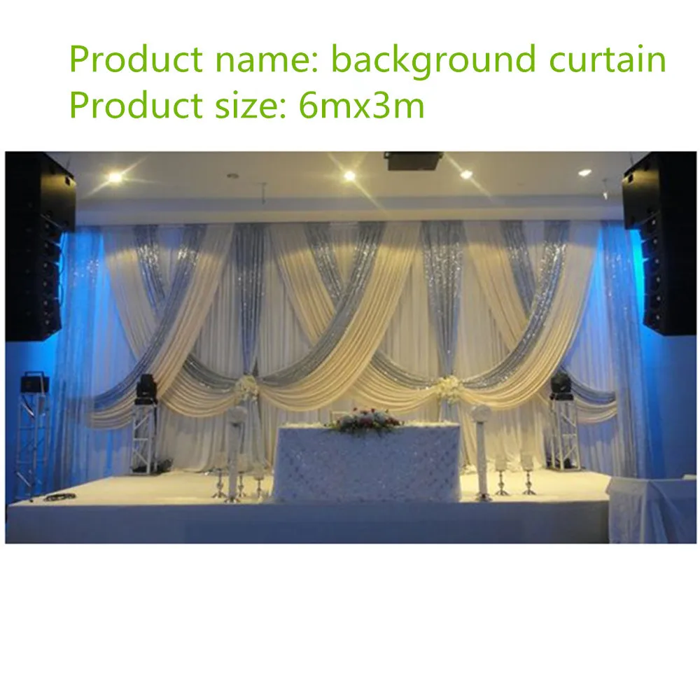 

3mx6m (10x20ft) colorful backdrop church Stage Curtain with Sequins Backdrops with Swags Ice Silk Wedding Party Stage Decoration