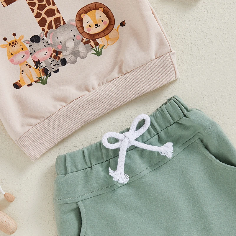 2024-05-31 Lioraitiin Baby Boy First Birthday Outfit, Animal Print Long Sleeve Sweatshirt Elastic Waist Pants Set for Fall 6