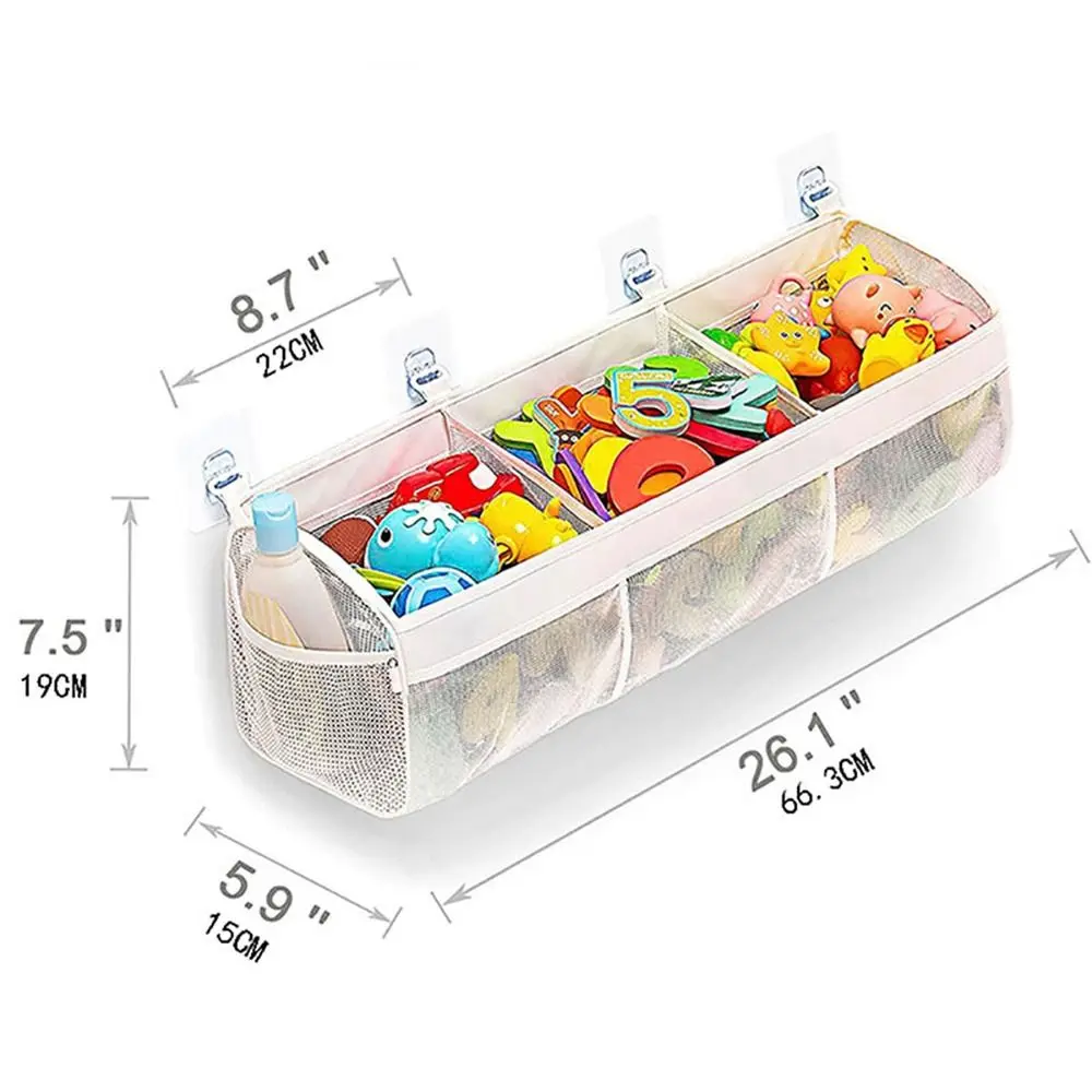 Large Openings Bathroom Toy Storage Bag 3 Compartment Breathable Bath Toy Organizer Quickly Dry Easy Sorting Mesh Toy Hammocks